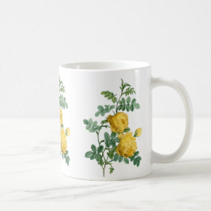 黄色バラのヴィンテージの植物のイラストレーション コーヒーマグカップ