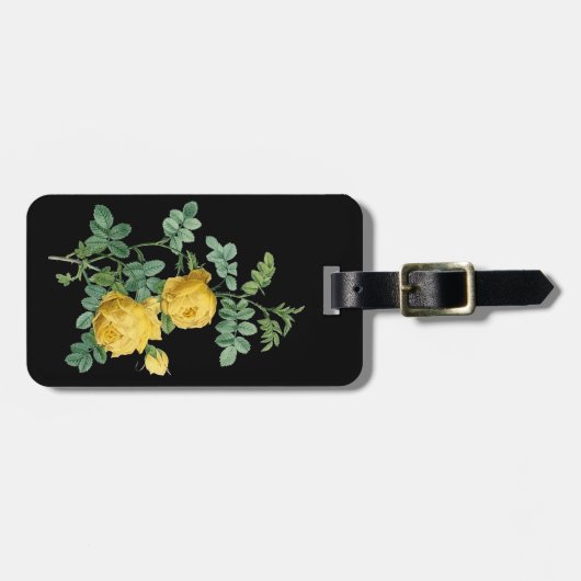 黄色バラのヴィンテージの植物のイラストレーション ラゲッジタグ (正面横)