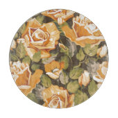 黄色バラのヴィンテージの花パターン カッティングボード (正面)