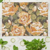 黄色バラのヴィンテージの花パターン キッチンタオル (折り畳み)