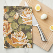 黄色バラのヴィンテージの花パターン キッチンタオル (四つ折り)