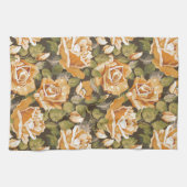 黄色バラのヴィンテージの花パターン キッチンタオル (横)