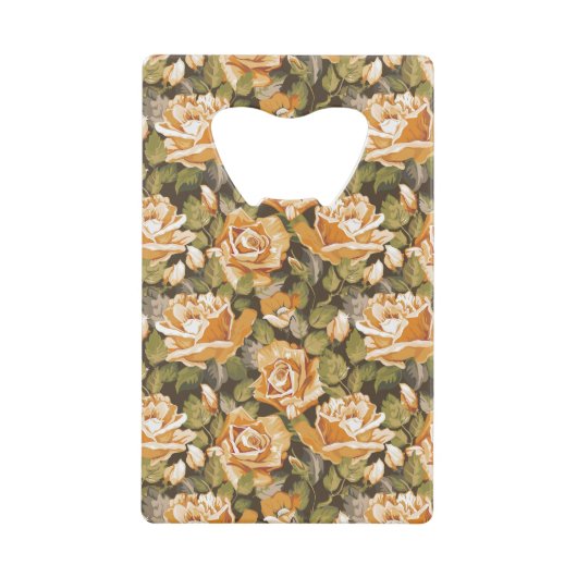 黄色バラのヴィンテージの花パターン クレジットカード栓抜き (正面)