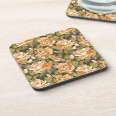 黄色バラのヴィンテージの花パターン コースター (左側)