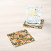 黄色バラのヴィンテージの花パターン スクエアペーパーコースター (インサイチュ)