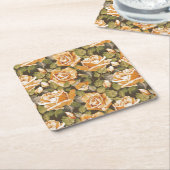 黄色バラのヴィンテージの花パターン スクエアペーパーコースター (アングル)