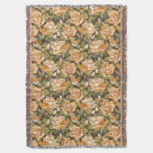 黄色バラのヴィンテージの花パターン スローブランケット (正面縦)