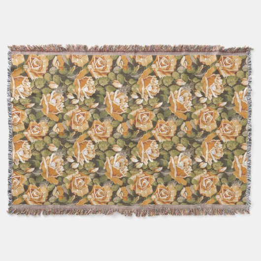 黄色バラのヴィンテージの花パターン スローブランケット (正面)