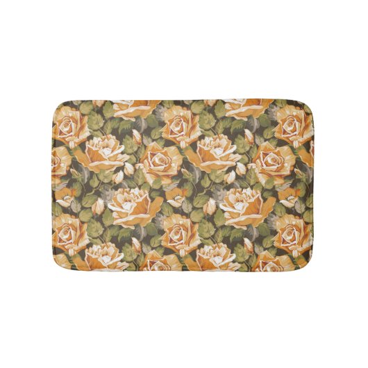 黄色バラのヴィンテージの花パターン バスマット (正面)