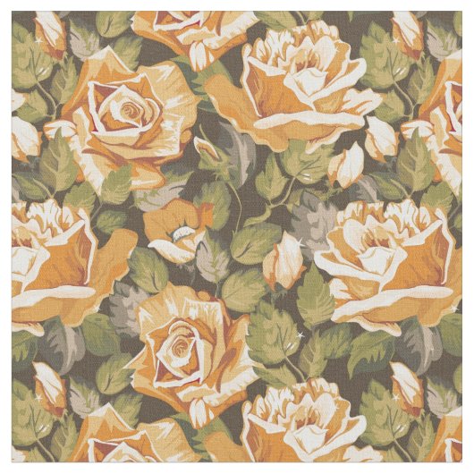 黄色バラのヴィンテージの花パターン ファブリック (クローズアップ)