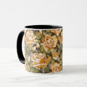 黄色バラのヴィンテージの花パターン マグカップ (正面左)