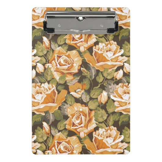 黄色バラのヴィンテージの花パターン ミニクリップボード (正面)