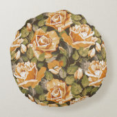 黄色バラのヴィンテージの花パターン ラウンドクッション (裏面)
