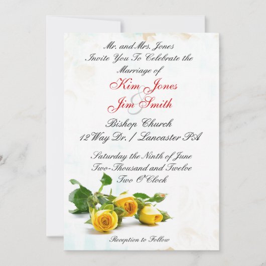黄色バラの結婚式招待状 招待状 (正面)