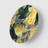 黄色バラの芽 ラウンド壁時計 (傾斜)