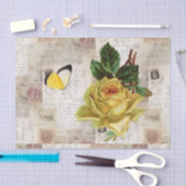 黄色バラの蝶ヴィンテージのイタリア人のティッシュペーパー 薄葉紙 (クラフト)