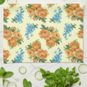 黄色バラの青によってはヴィンテージパターンタオルが開花します キッチンタオル (折り畳み)