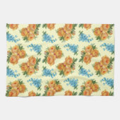 黄色バラの青によってはヴィンテージパターンタオルが開花します キッチンタオル (横)