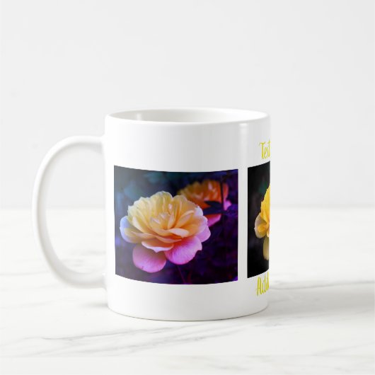 黄色バラパーソナライズされた花写真 コーヒーマグカップ (左)