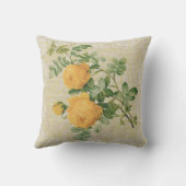 黄色バラ及びレースの花のヴィンテージの枕 クッション (裏面)