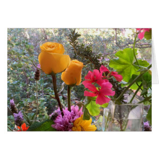 黄色バラ及びLavendarの小枝カード