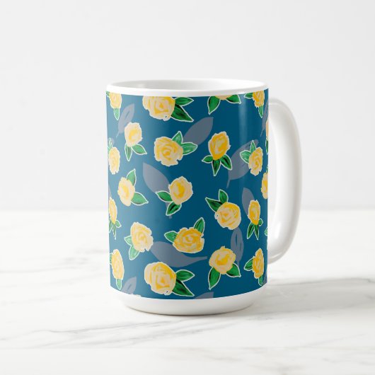 黄色バラ模様 コーヒーマグカップ (正面右)