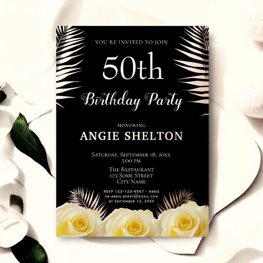 黄色バラ熱帯離れ誕生日50番目の金ゴールド 箔招待状