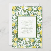 黄色バラ緑の写真卒業発表 招待状 (裏面)