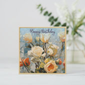 黄色バラ花かわいらしフローラハッピーバースデー カード (スタンド正面)