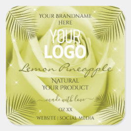 黄色バラ花の製品ラベルのパーム葉のロゴ スクエアシール