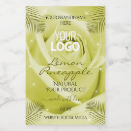 黄色バラ花の製品ラベルのパーム葉のロゴ フードラベル