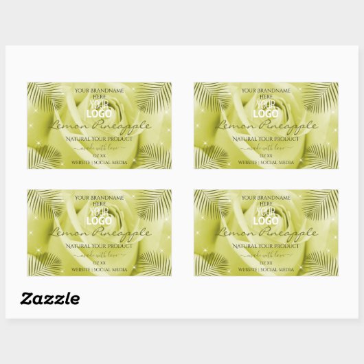 黄色バラ花の製品ラベルのパーム葉のロゴ 長方形シール (シート)