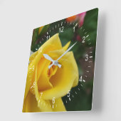黄色バラ花の角壁時計 スクエア壁時計 (傾斜)