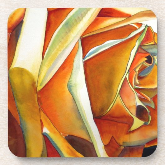 黄色バラ花オリジナル水彩画 コースター (正面)