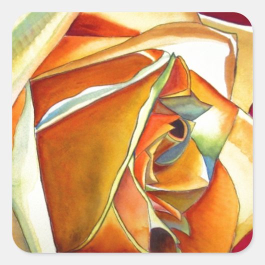 黄色バラ花オリジナル水彩画 スクエアシール (正面)