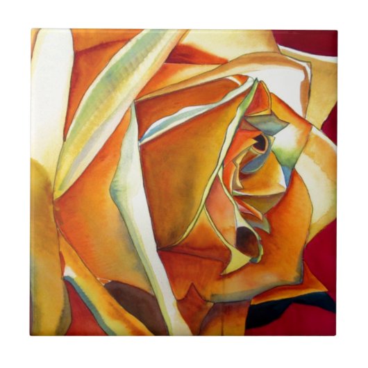 黄色バラ花オリジナル水彩画 タイル (正面)