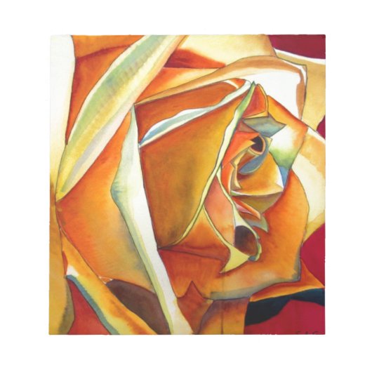 黄色バラ花オリジナル水彩画 ノートパッド (正面)