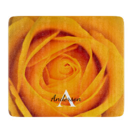 黄色バラ花ガラスの切り板 カッティングボード