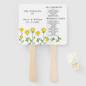 黄色バラ花フローラ春の結婚式プログラム ハンドファン (正面&裏面)