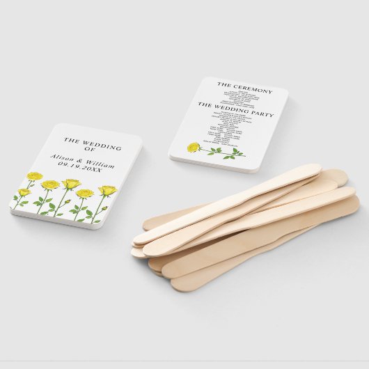 黄色バラ花フローラ春の結婚式プログラム ハンドファン (組立なし)