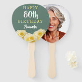 黄色バラ花フローラ80誕生日写真 ハンドファン (正面&裏面)