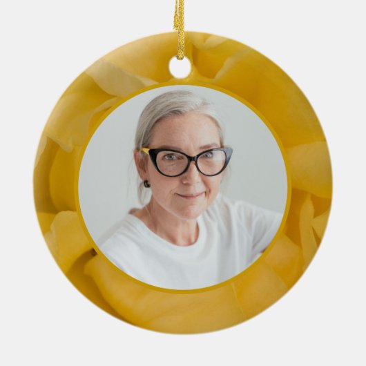 黄色バラ花花びらメモリアル記念 セラミックオーナメント (裏面)