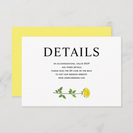 黄色バラ花QR結婚の詳細Enc エンクロージャーカード (正面/裏面)