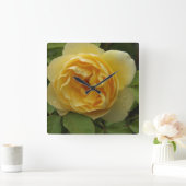 黄色バラ スクエア壁時計 (ホーム)