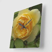 黄色バラ スクエア壁時計 (傾斜)