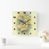 黄色バラ スクエア壁時計 (ホーム)