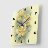 黄色バラ スクエア壁時計 (傾斜)