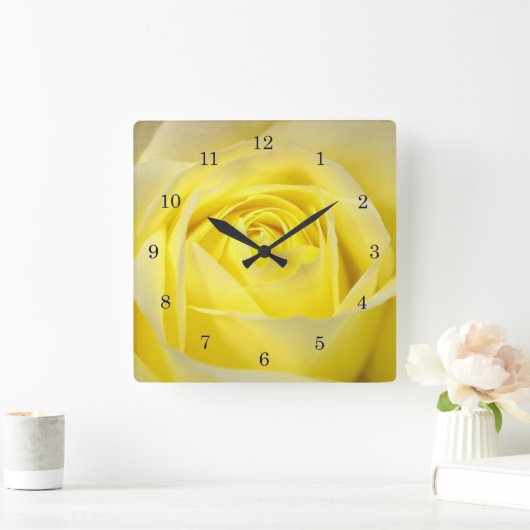 黄色バラ スクエア壁時計 (ホーム)