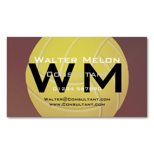 黄色バレーボール🏐赤自然背景カスタム マグネット名刺 (正面)