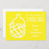黄色パイナップルフルーツサマーピクニックランチパーティー 招待状 (正面/裏面)